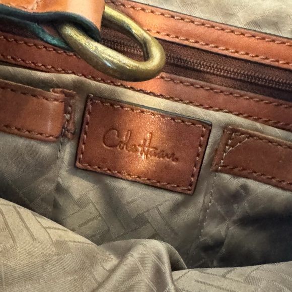 Cole Haan Woven Leather Hobo Bag Tan Cognac Handbag Boho Luxe - Picture 3 of 9